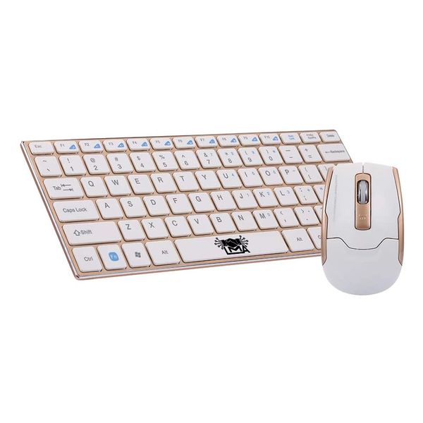 LMA- 2.4G Alloy Panel Mini Wireless Keyboard and Mouse - Gold