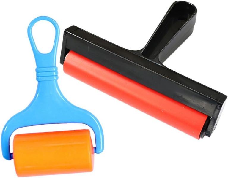 2Pieces Printmaking Rubber Roller Set for Artists and Crafters, 15cm Red