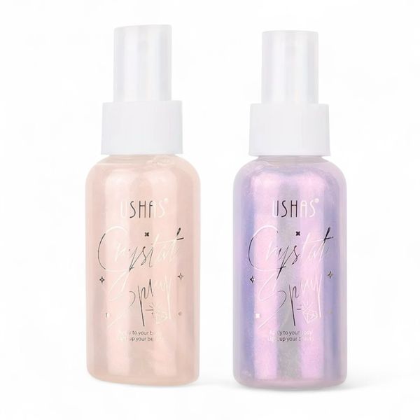 Set of 2 - Ushas Crystal Gold Shimmer Highlighter Spray for Body and Face