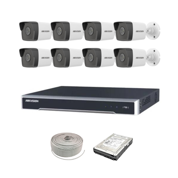 Hikvision 2MP IP camera kit - 8ch 4K NVR - 8 x 2MP IP cameras