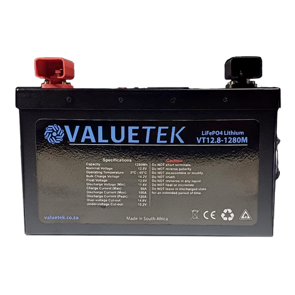 VALUETEK 12.8V 100Ah LiFePO4 Battery with Bluetooth Smart BMS | 1.28kWh
