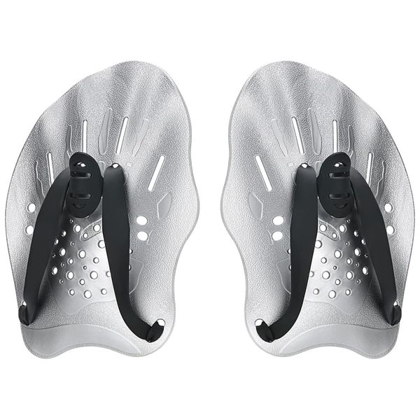 Grey Swim Paddles Hand, Swim Training Hand Paddles with Adjustable Straps