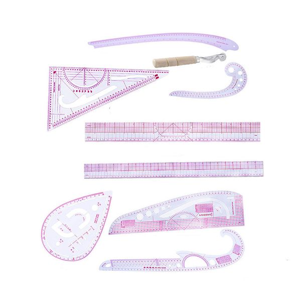8 PCS Sewing Ruler Set French Curve Ruler Clear Metric for Pattern Making