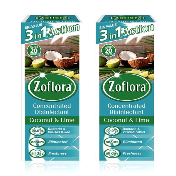 Zoflora Concentrated Disinfectant - Coconut &amp; Lime-3 in 1 Action -500ml x 2