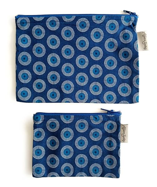 2 Piece Africa Smiles ShweShwe Navy Handbag Organiser/ Money Pouch Set