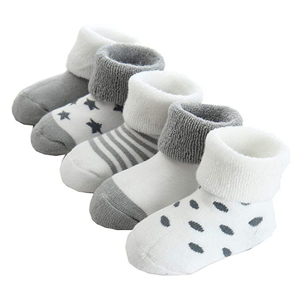 Baby Socks, Cotton Socks 5 Pairs Terry Lining Cartoon for Newborn
