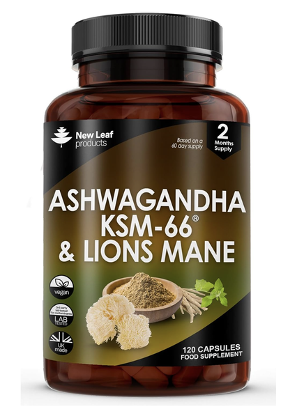 Ashwagandha KSM-66 &amp; Lions Mane Caps-2 Months Supply-Cognitive,Stress,Focus