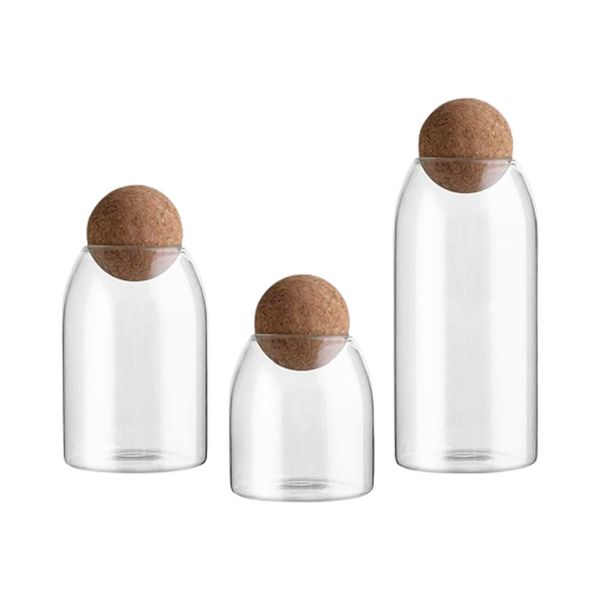 Set of 3 Transparent Bottle Storage Sealed Tank Cork Glass Jars