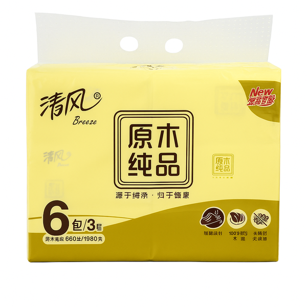 Breeze 3-Ply Facial Tissues - 6 Pack (660 Sheets per Pack) - Soft, Natural