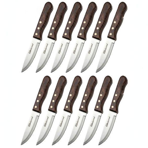 Grunter Steak Knife Deluxe Broad Blade Brown Handle - 12 Pack