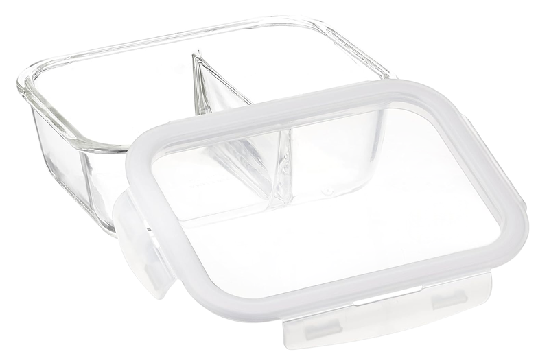 Rectangular Glass Food Storage Container 2 Compartment Meal Prep 660ml 2PC