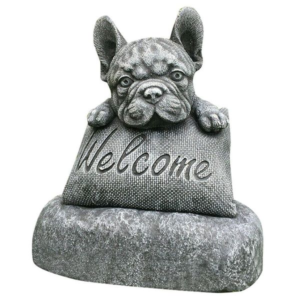 Decor Cute Resin French Bull Dog Welcome Sculpture (15cm)