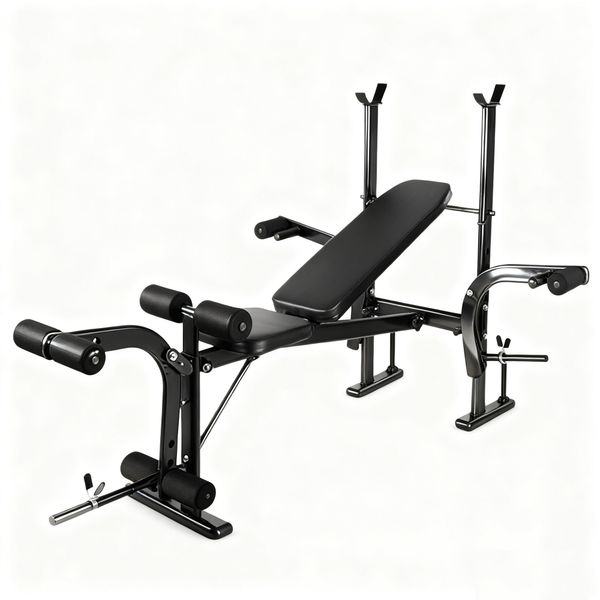 Adjustable Weight Bench with Barbell Rack, Preacher Curl Pad, Leg Developer