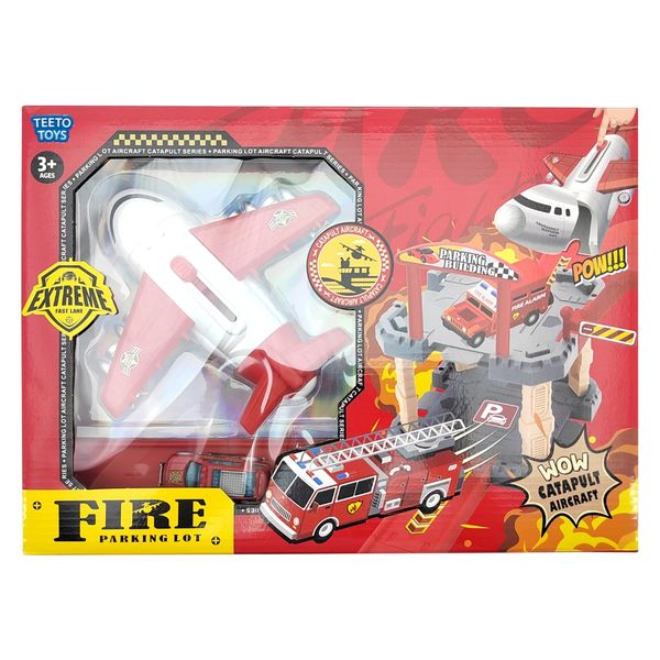 Teeto Toys - Catapult Push and Launch Track Set - Firefighting Airplane Cars Toy for Boys