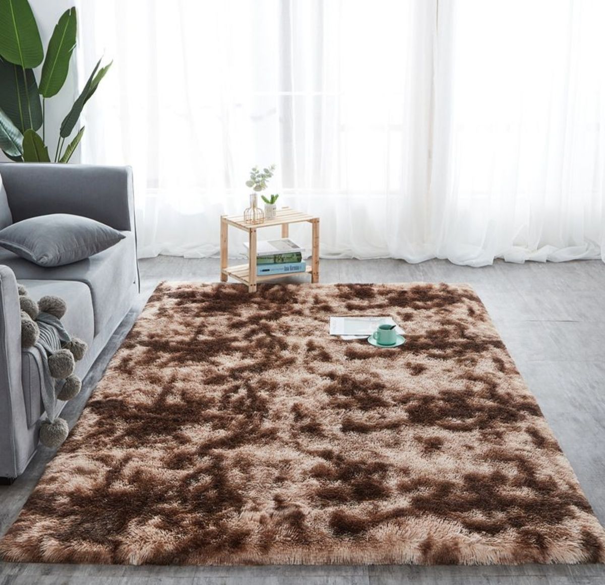 Fluffy Carpet/Rug Dark Brown Mix Shop Today. Get it Tomorrow
