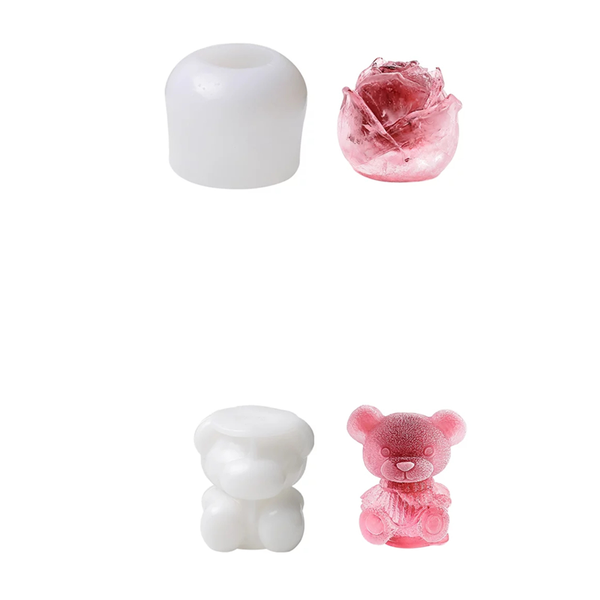 A Set of Two Silicone Ice Boxes with Roses and Bears