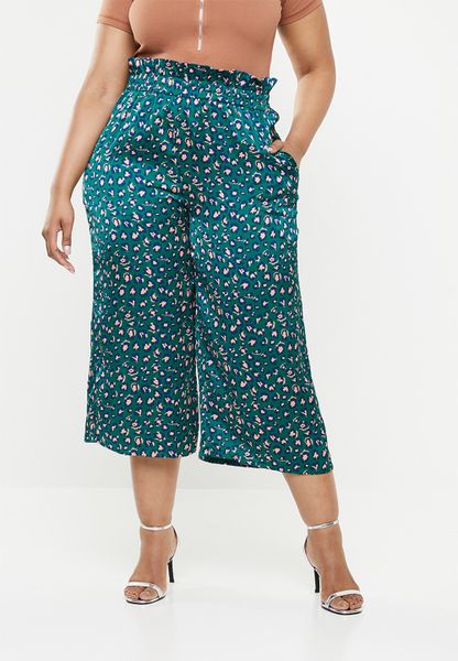 Women's Missguided Satin Animal Print Paperbag Waist Trouser - Green