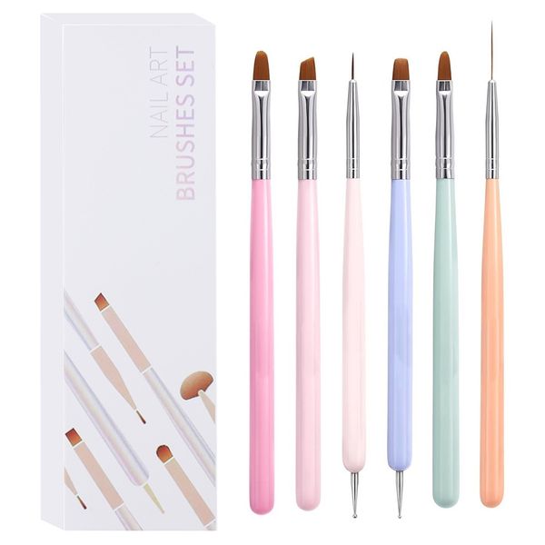 Nailtion 6 Pcs Macaron Nail Linear, Dotting Brush Set