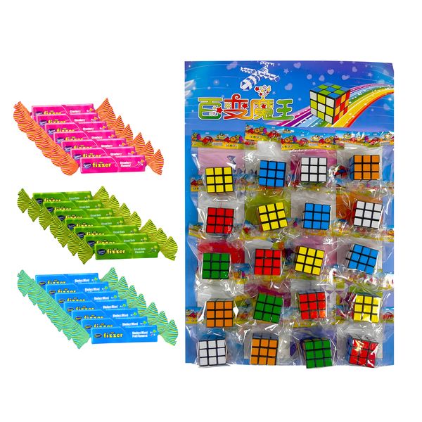 Kids Party Snacks/Prizes - 20 Mini Cubes + 21 Mini Fizzer Sweets 3 Flavours