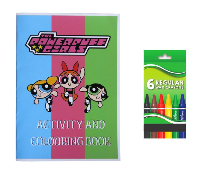 Powerpuff Girls Activity and Colouring Book A5 plus 6 Wax Crayons -Set of 5