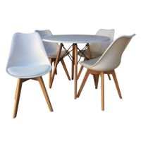 Round Table + 4 Padded Chairs - White