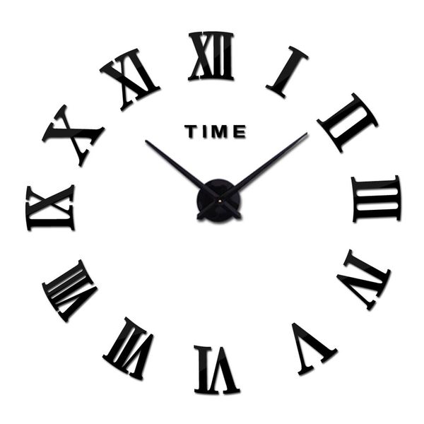 Vintage Design Large Roman Numeral Wall Clock Home Decor - Black