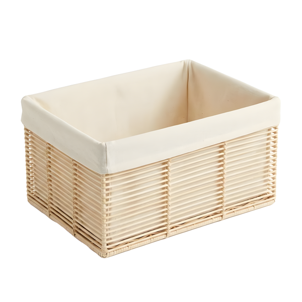 Medium Bamboo Jewelry &amp; Desk Storage Basket with Fabric Liner