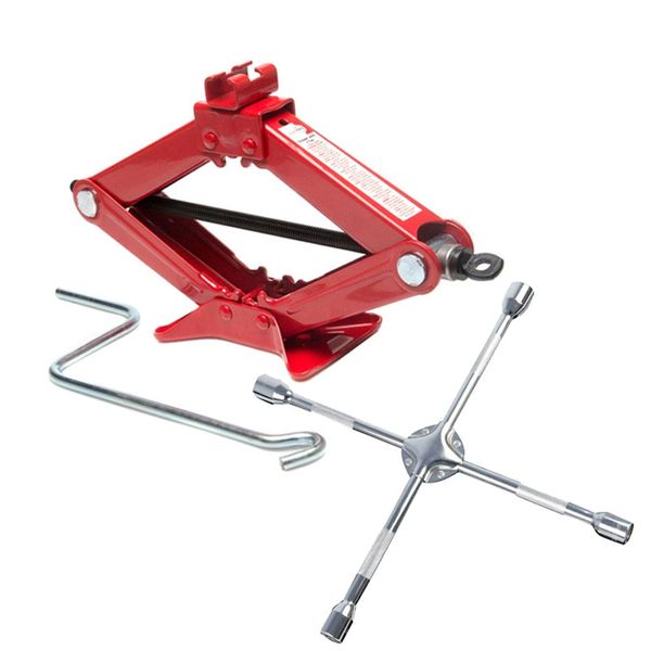 2 Ton Scissor Winding Type Car Jack and 4 Way Wheel Spanner Combo