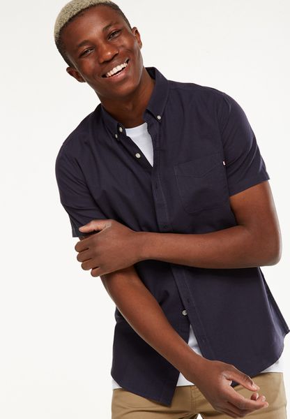 Men's Cotton On Vintage Prep Short Sleeve Shirt - Navy Oxford