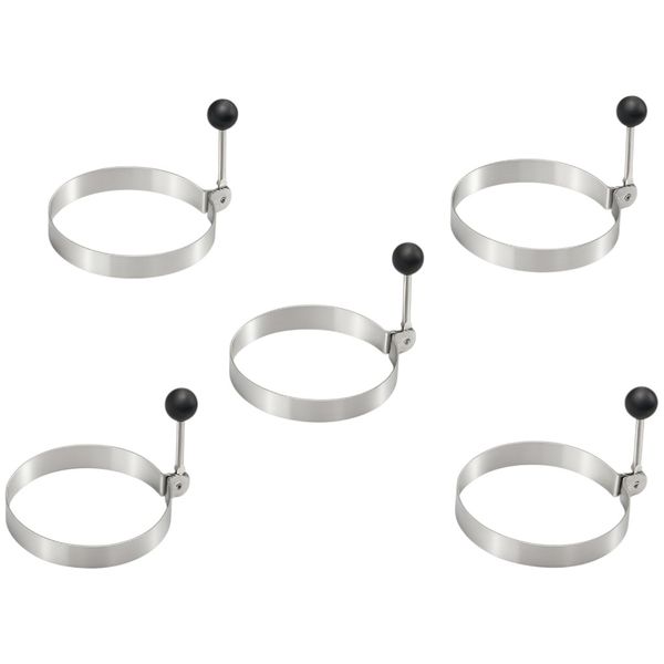 5 Pack - Round Cooking Mold With Silicone Handle - Silver &amp; Black