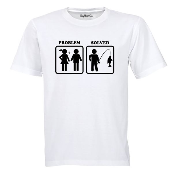 Problem Solved - Fishing! - Mens - T-Shirt - White