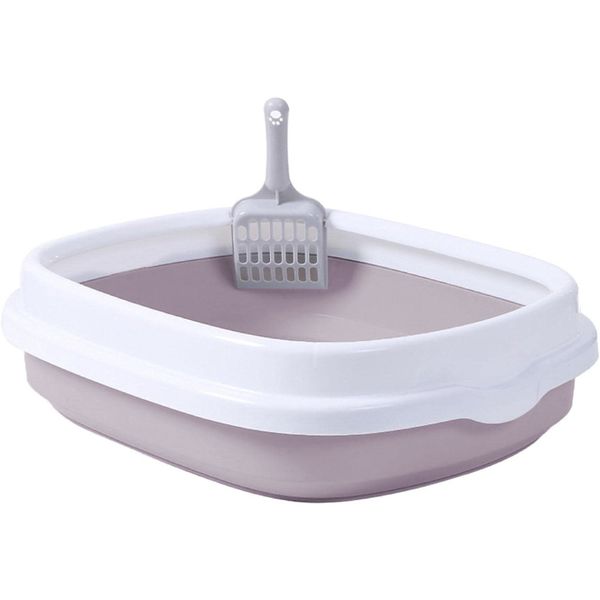 Large Cat Litter Box Open Top High Sides Anti Splash with Scoop Easy Clean