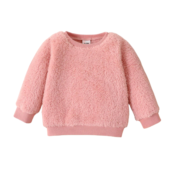 Baby Girl Cotton Long-sleeve Solid Fluffy Fleece Pullover