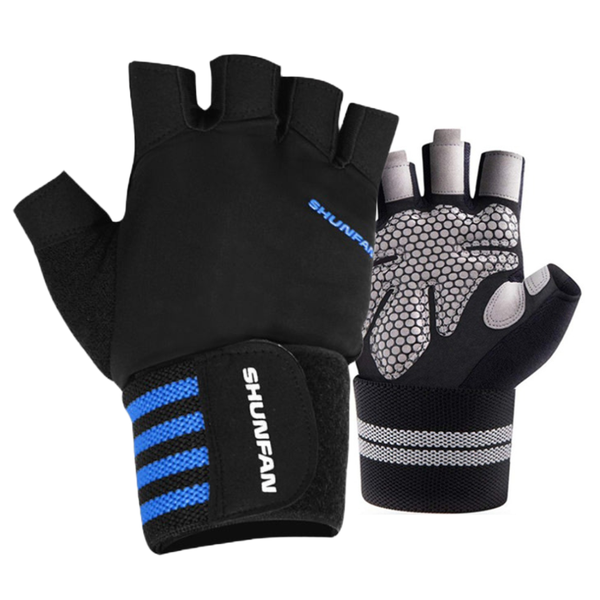 Shunfan Gym Gloves - Lifting Gloves - Wrist Strap Secure - Padded - Blue