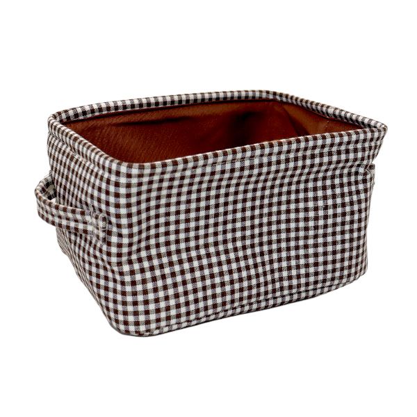 Brown Check Laundry Basket Folding Storage Bin - Storage Toys - 17 x 32cm