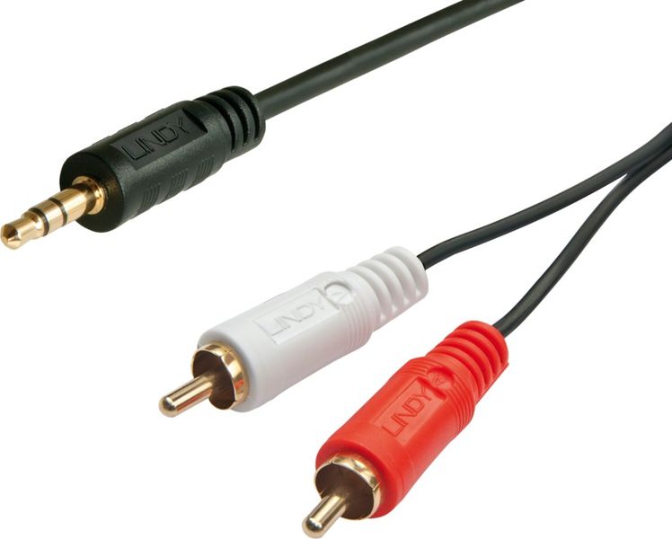 Lindy Gold Plated 3.5mm Stereo Male to 2 RCA Male Adapter Cable - 1m
