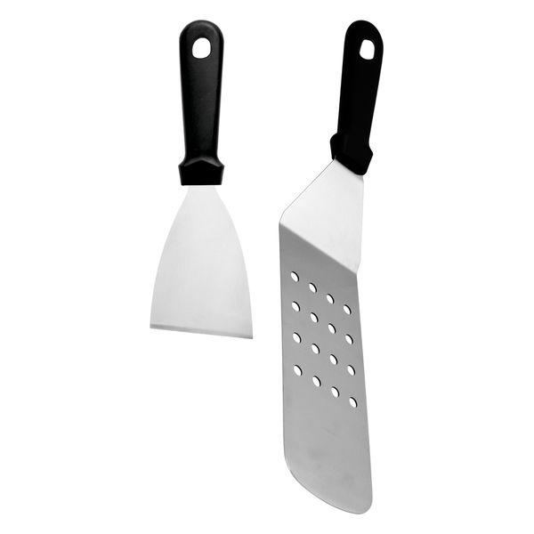 Regent Long Perforated Turner &amp; Griddle Scraper Set - Stainless Steel with PP Handle