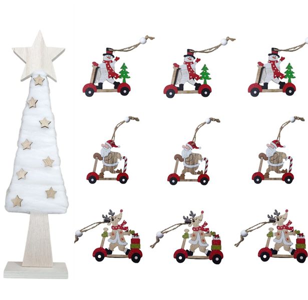 Christmas Tree Wooden Stand with Wooden Pendants Ornaments -S15