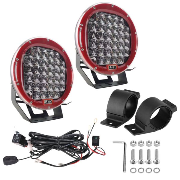 96W 9'' LED Spotlight Kit with Brackets &amp; Wiring Harness | 33000LM | 6000K