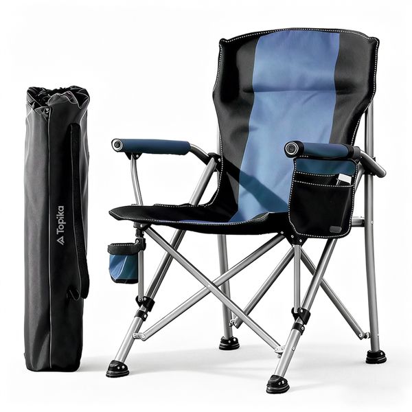 Topika - Adult Camp Chairs Folding Safari Camping Chair With Cup Holder