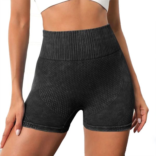 Women's Washed Patterned Yoga shorts, Elastic and Quick Drying, High Waist, Gym