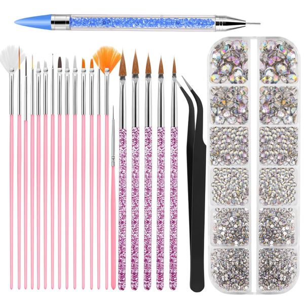Nail Art Kit Include Nail Rhinestones Wax Pencil 15 pcs Nail Brushes(j7)