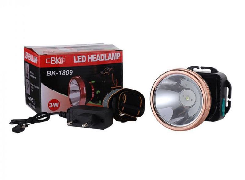 Rechargeable Gold Head Light 3W with 1200 mAh Battery + Headstrap &amp; Charger