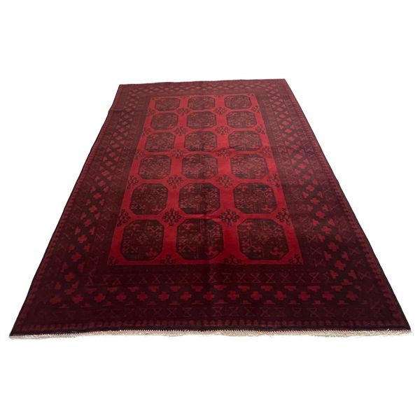 Elephant Feet Design Red Afghan Carpet - 294 x 200 cm