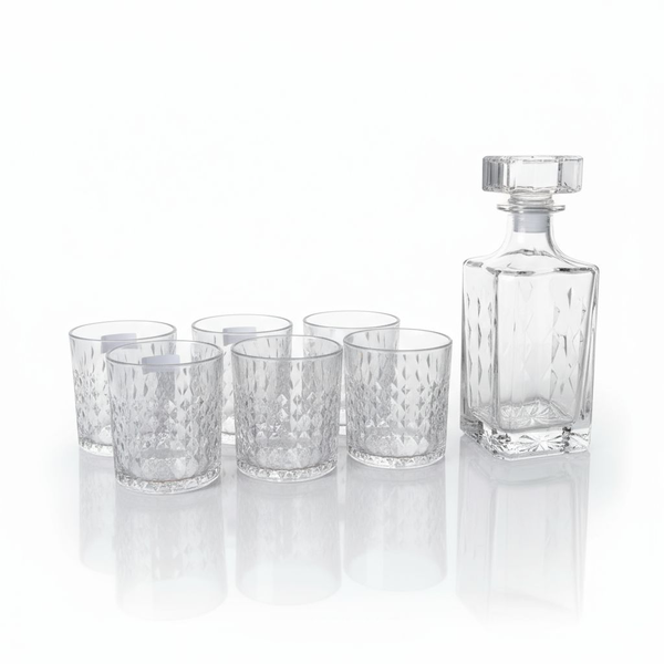 7-Piece Decanter and Tumbler Set - 750ml Decanter and 6 x 340ml Diamond Cut