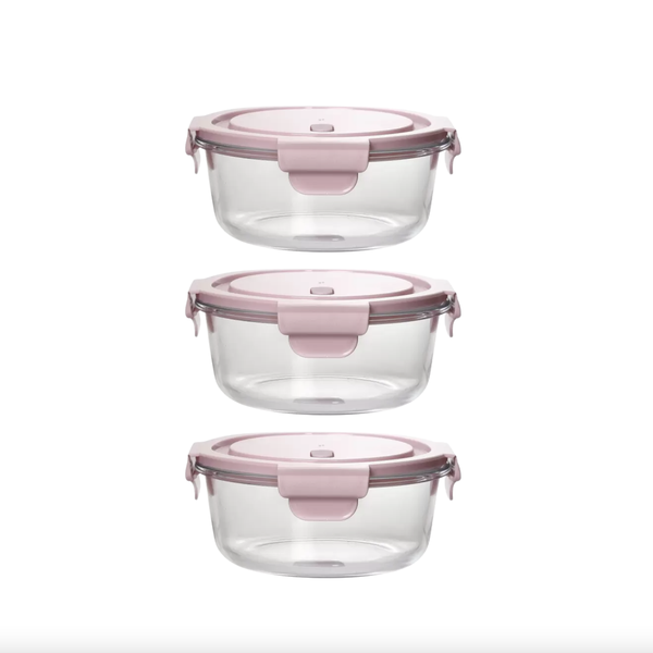 660ml Leak-Proof Glass Round Food Containers - 3 Pack Mix