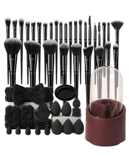 24 Piece Set With 30 Makeup Brushes &amp; Rotating Barrel - Black