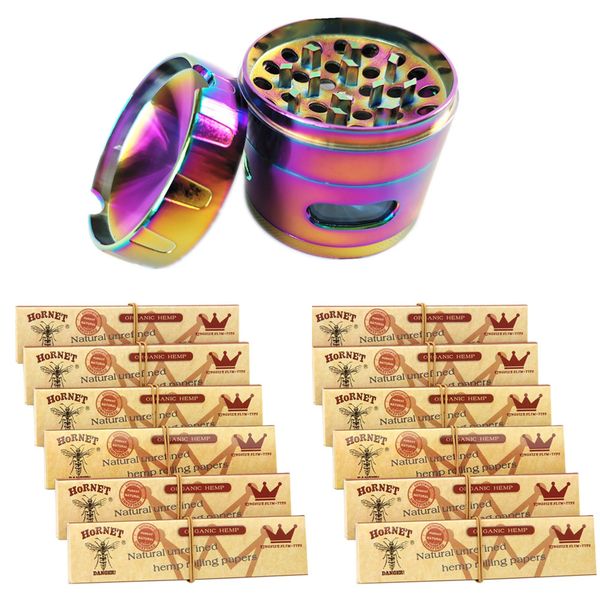 Rolling Paper For Weed With Tips Hemp -12 Pack + Weed Grinder Iridescent -L