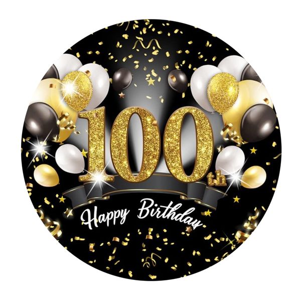 Happy 100th Birthday Balloons Round Wooden Vinyl Signage - 40cm