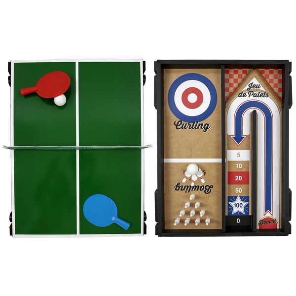 4-in-1 Board Game - Mini Ping Pong - Bowling - Curling - Shuffling